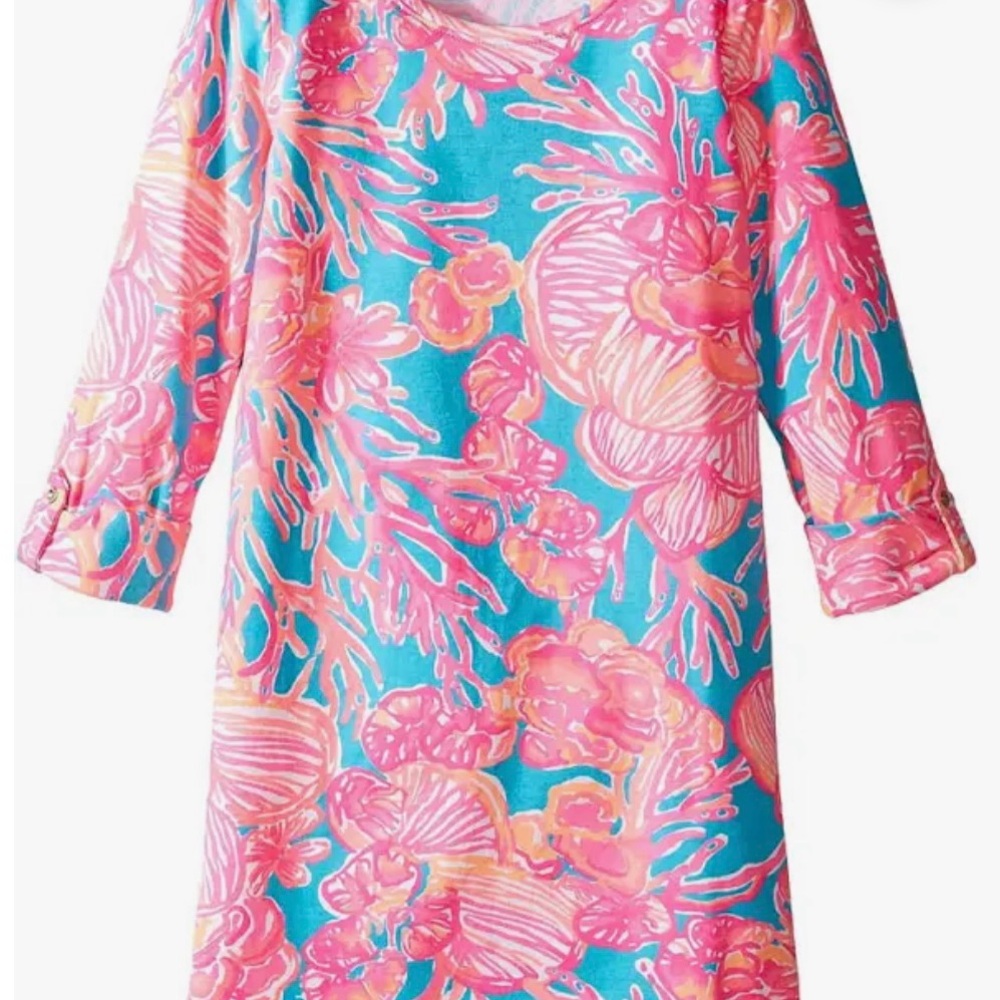 Lilly Pulitzer Girls Little Devon Dress in Fan Tastic Sparkling Blue, Size L - Picture 2 of 6